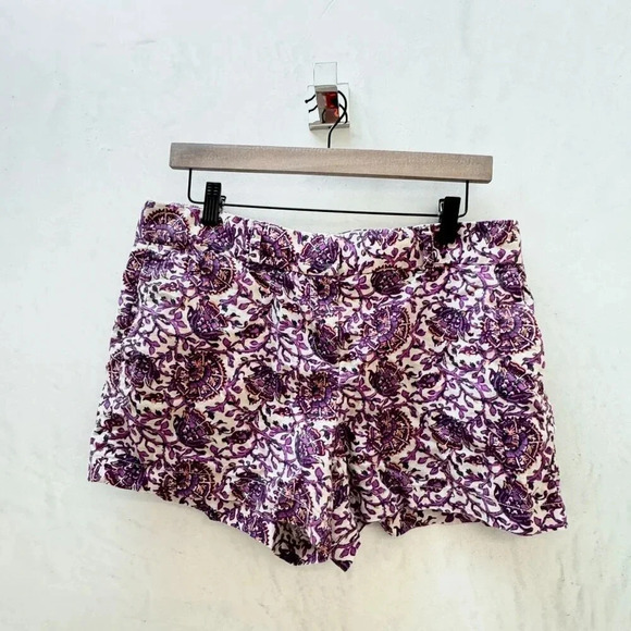 Ann Taylor Loft || Linen Shorts Purple Ivy Floral sz 8 - Picture 1 of 7